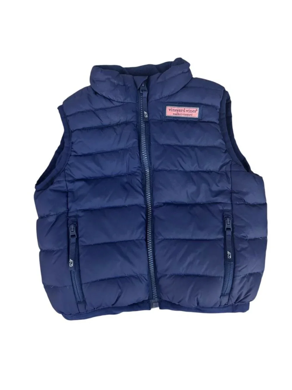 Vineyard Vines Kids Navy Blue Down Puffer Vest Zip Pockets Size 2T Baby Fleece
